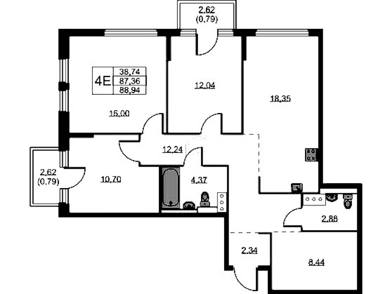 3-комнатная квартира 88.94 м², 6/11 эт., ЖК «Новое Колпино»
